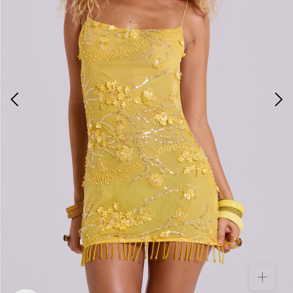Jaded London Yellow Floral Sequin Mini Dress